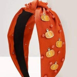 Orange Pumpkin & Faux Pearl & Knotted Headband